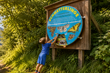 Kind an einer Erlebnisstation des Schmetterlingslehrweges | © Tourismusverband Uttendorf / Weißsee